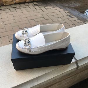 Authentic CHANEL White Patent Loafers - EUC - 38.5